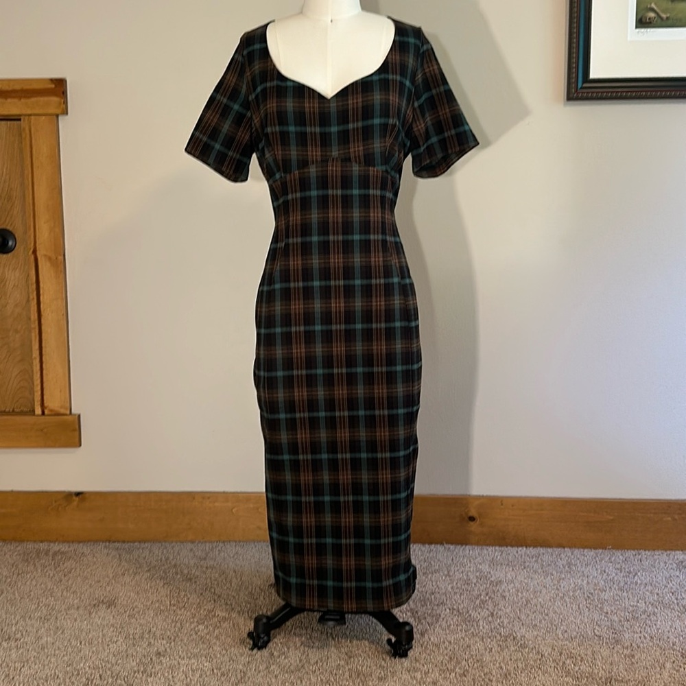 Plaid secretary wiggle dress